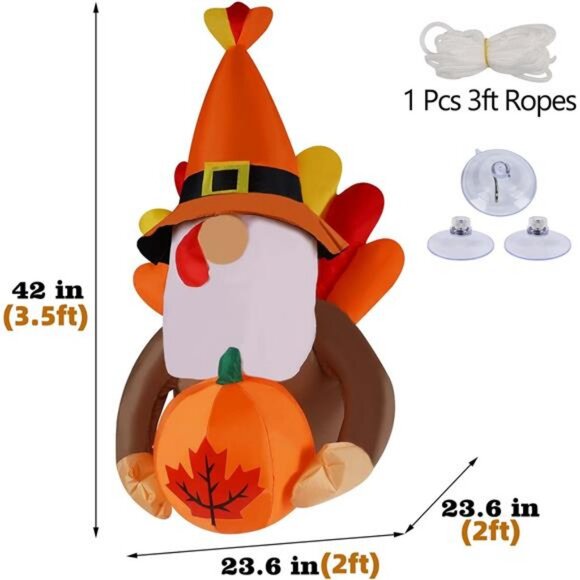 Fall Decor Window Inflatable Gnome, 3.5FT Light Up Thanksgiving Gnome - Picture 2 of 7